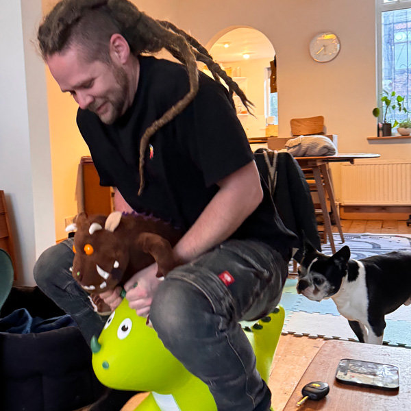 jumping on a space hopper